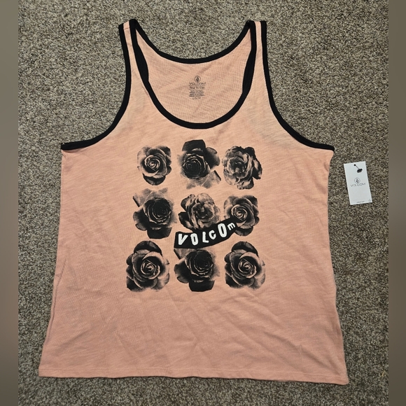 Brand new!! NWT Volcom pink & black Cosmic Clash graphic tank top size large - Picture 5 of 7